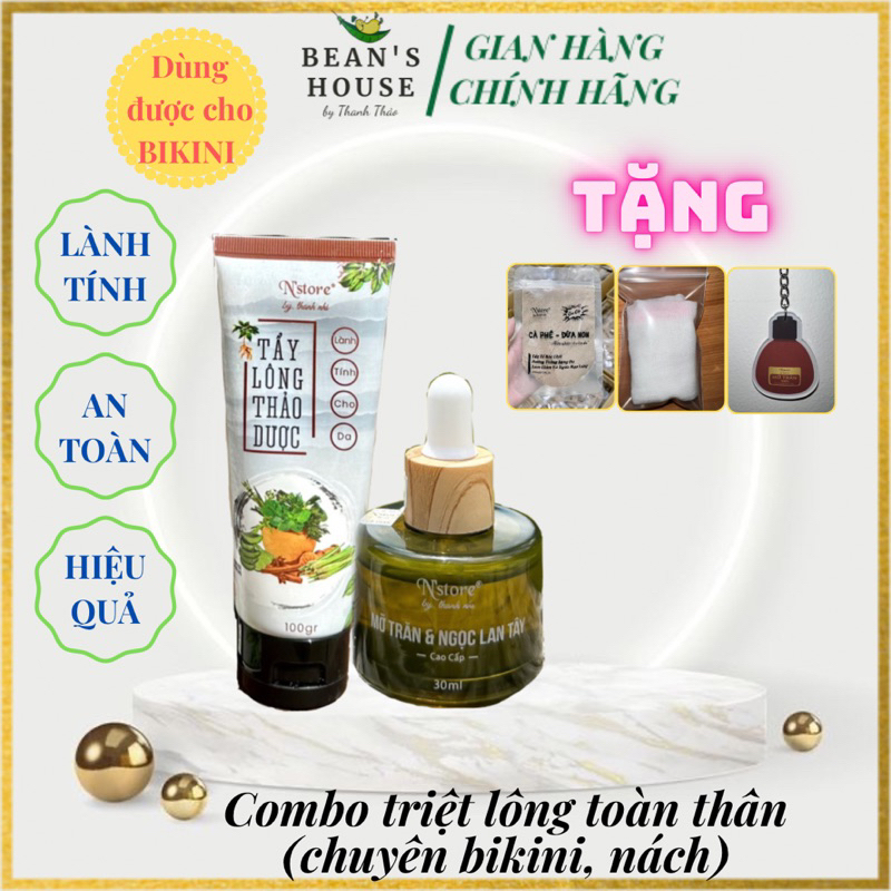 Combo triệt lông toàn thân (nách & bikini) - Kem tẩy lông & serum mỡ trăn ngọc lan tây