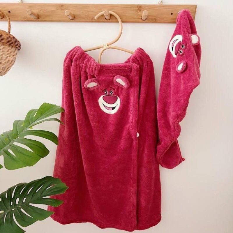 Set Khăn Tắm Kèm Khăn Lau Tóc Gấu Dâu Siêu Mềm