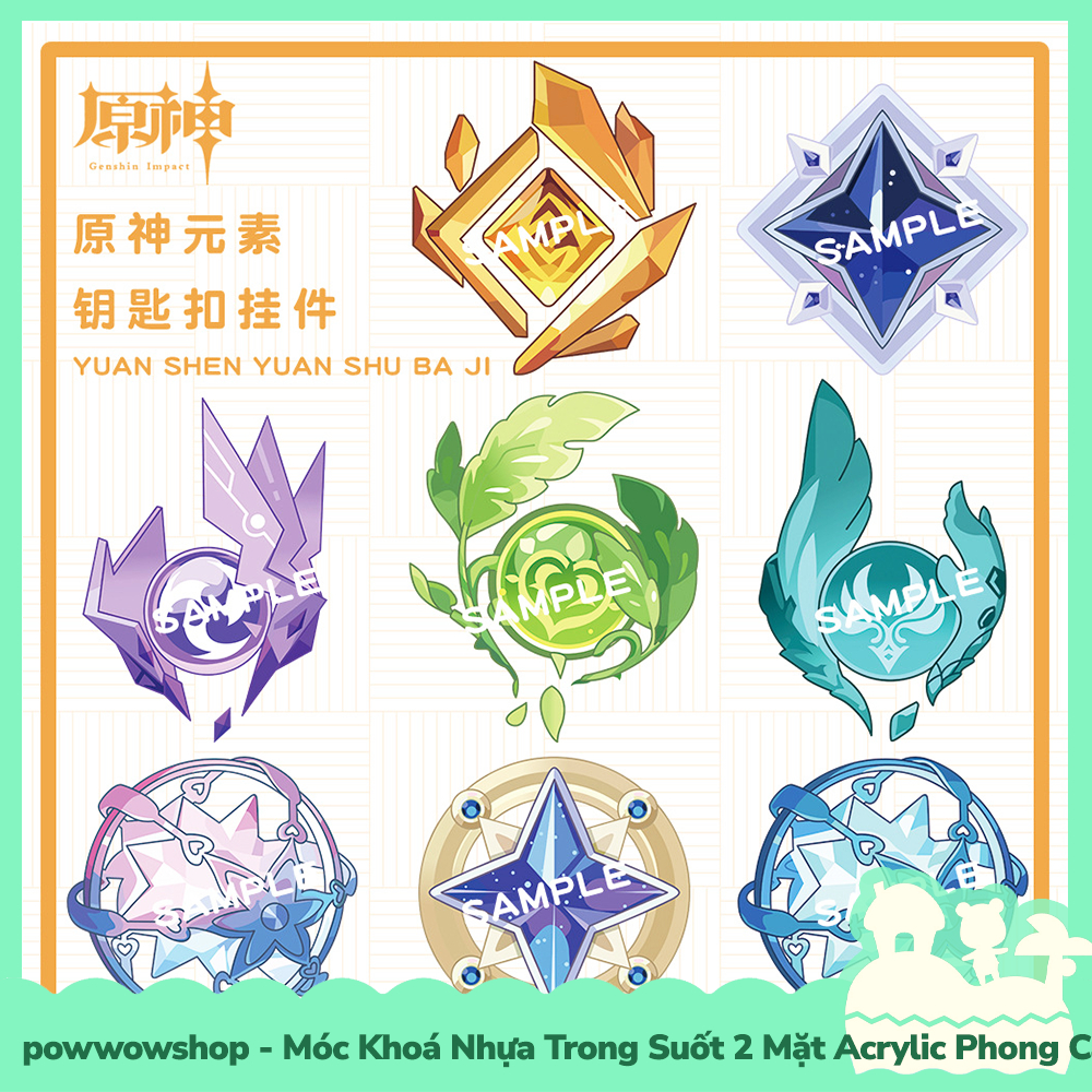 [Sẵn VN - Hỏa Tốc] Móc Khoá Nhựa Trong Suốt Acrylic 2 Mặt Phong Cách Symbol Items Game Genshin