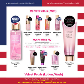 [250ml-Hàng Bill Mỹ] Xịt thơm toàn thân hương nước hoa Velvet Petals Mist, Chính hãng từ VS USA