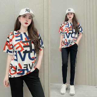 Sét bộ thun quần dài cotton phối 3D