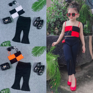 Set áo 2 dây phối quần loe xẻ tà thời trang bé từ 7-30kg