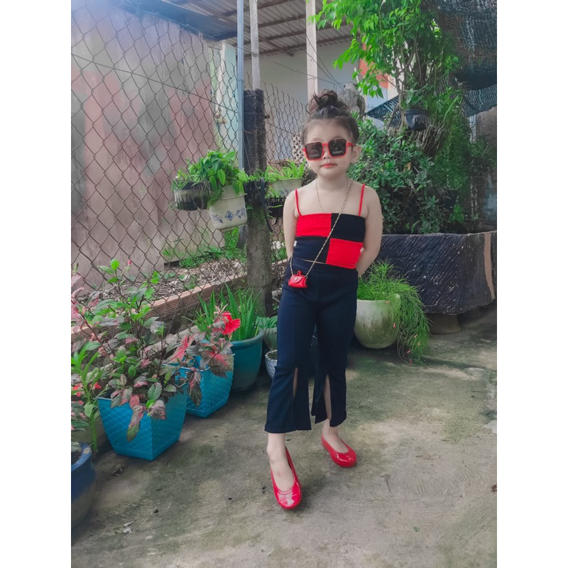 Set Áo 2 Dây Phối Quần Loe Xẻ Tà Thời Trang Bé Từ 7-30kg