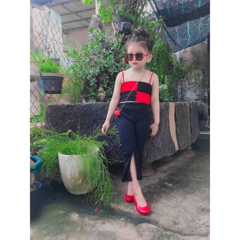 Set Áo 2 Dây Phối Quần Loe Xẻ Tà Thời Trang Bé Từ 7-30kg