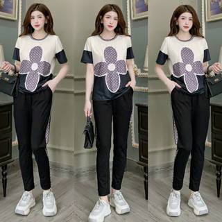 sét bộ thun quần dài cotton phối 3D