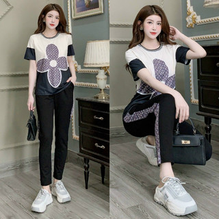 sét bộ thun quần dài cotton phối 3D