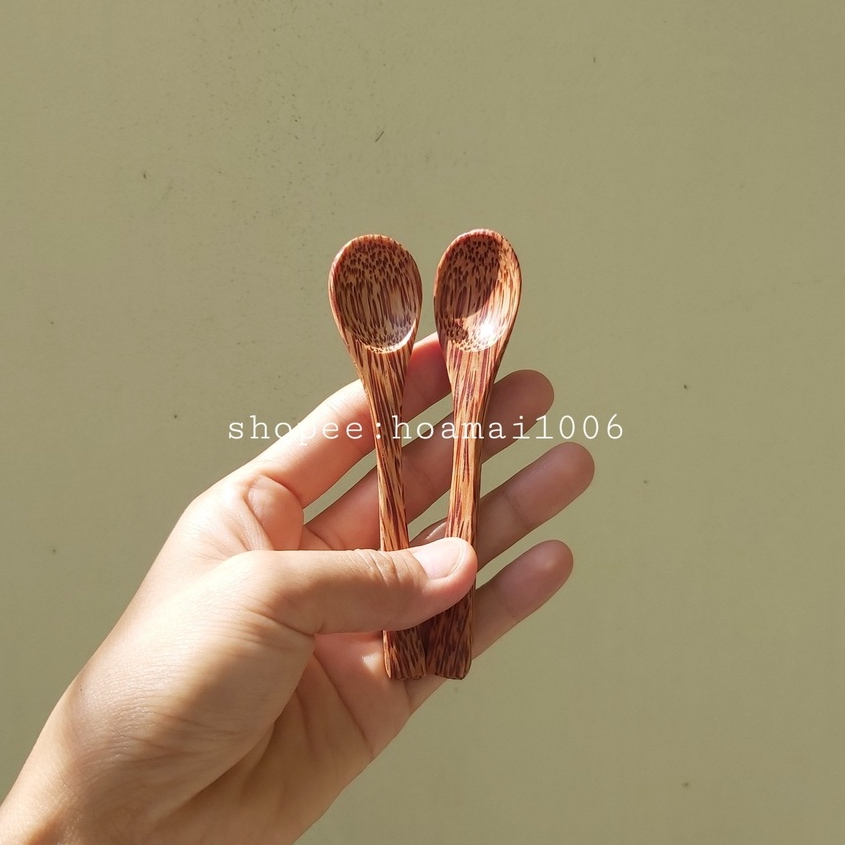 Muỗng cafe gỗ dừa nhỏ CÁN BẰNG dài 11.5-12cm múc đường uống cafe, múc sữa chua, gia vị nấu ăn
