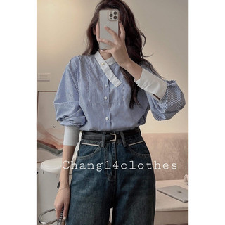 Áo sơ mi kẻ cổ điệu free size tay pha có size dáng basic dễ phối đồ