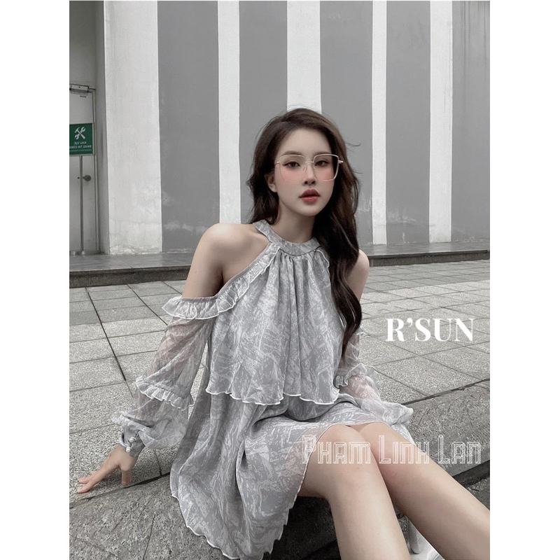 A70 Áo Kiểu Babydoll Cổ Yếm Tay Dài Phối Ren Bèo