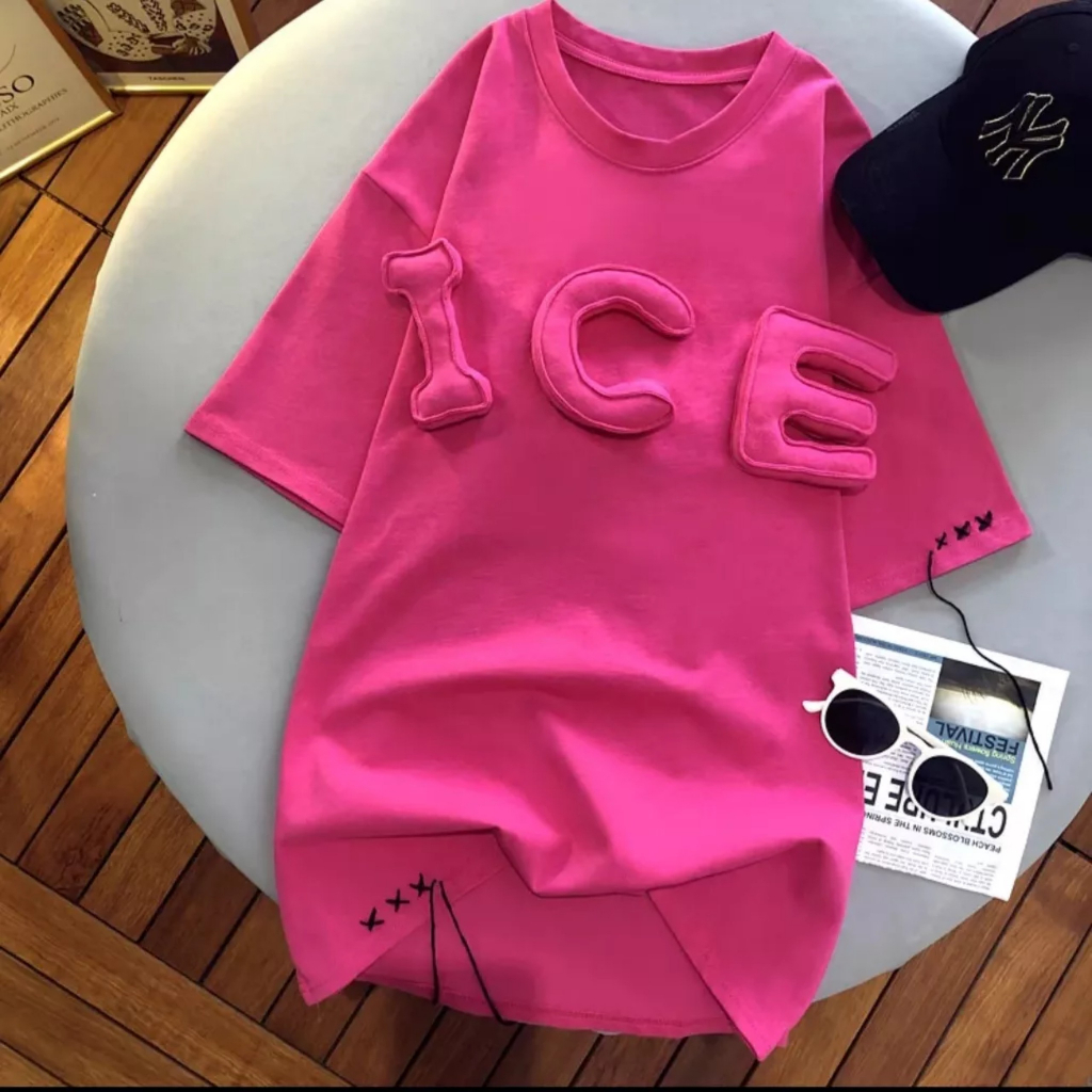 Áo Thun ICE Chữ Phồng Chất Cotton mềm mịn mát mẻ dáng rộng Nam Nữ