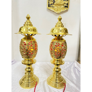 Đôi đèn điện thờ bằng đồng nguyên chất cao 32cm