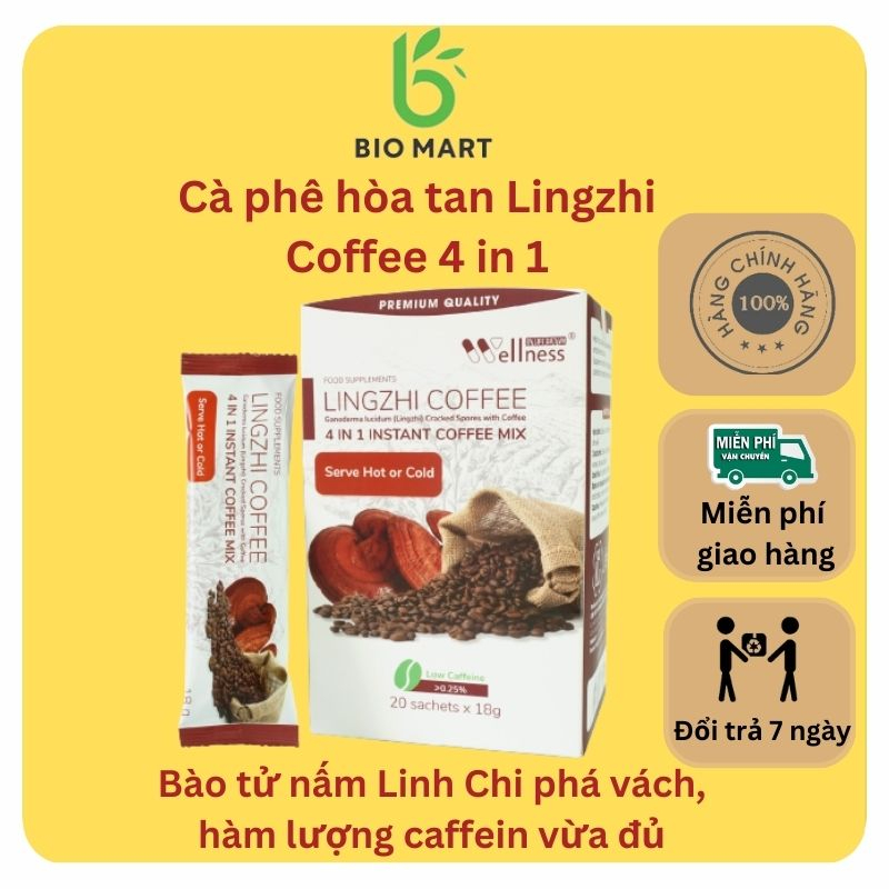 Cà phê sức khỏe Lingzhi Coffee 4in1 bổ sung bào tử nấm Linh Chi phá vách giúp tỉnh táo, giảm mệt mỏi, tăng sự tập trung