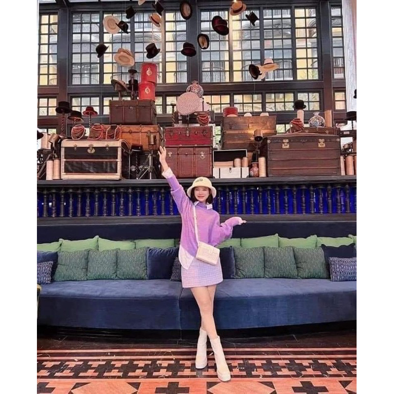 ZARA Đức - Chân váy auth sale new tag chính hãng tweed ngắn chữ A nỉ dạ tím caro 7790/377