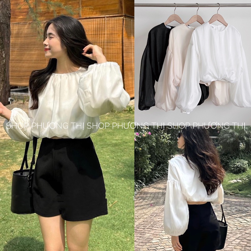 Áo croptop voan tay bồng 3 màu (có video/hàng sẵn)