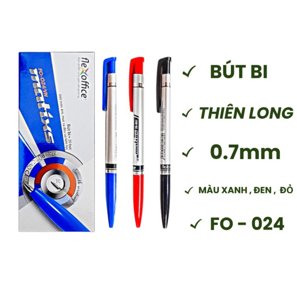 Sỉ 20 Bút bi thiên long ngòi 0,7mm FO - 024/VN nét đậm, mực đều - Bút bi thiên long hàng chính hãng