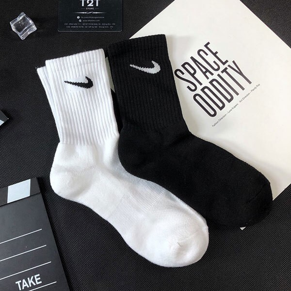 Tất Vớ Nike Trắng Đen Thể Thao Cổ Ngắn, Cổ Cao Nam Nữ Vải Dệt Kim