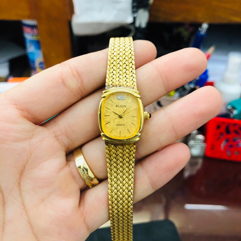 Đồng hồ nữ si nhật dáng dây lụa hiệu Elgin, dây khoá zin, máy nhật