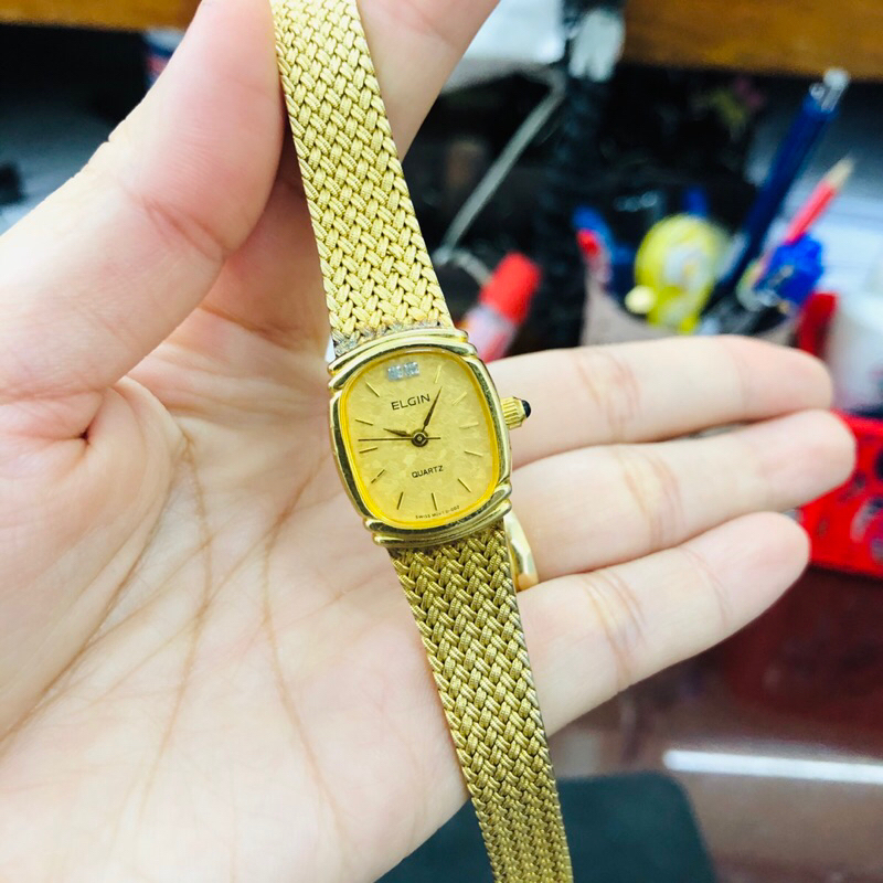 Đồng hồ nữ si nhật dáng dây lụa hiệu Elgin, dây khoá zin, máy nhật