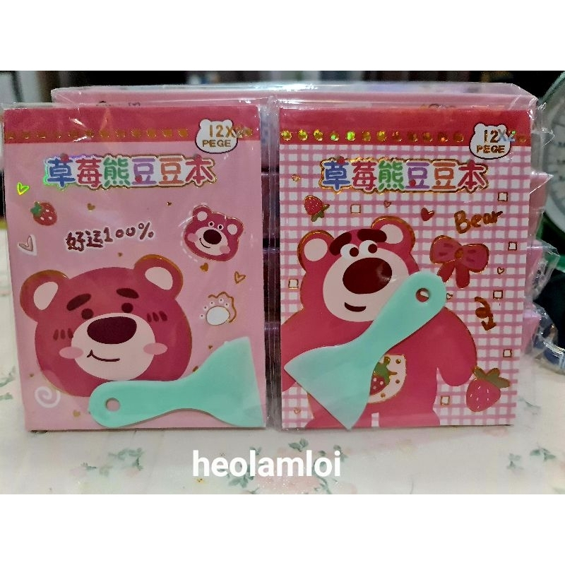 Bộ 24 trang sticker gấu dâu xinh xắn tặng kèm cây miết size 10.4cm