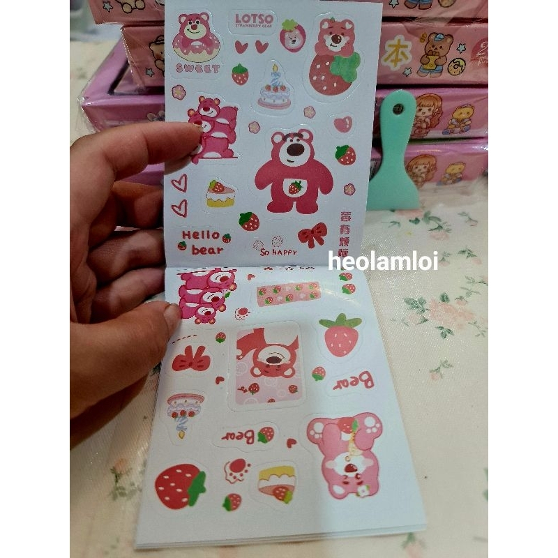 Bộ 24 trang sticker gấu dâu xinh xắn tặng kèm cây miết size 10.4cm