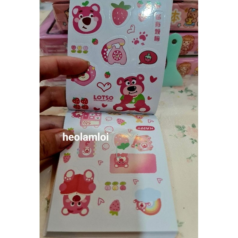 Bộ 24 trang sticker gấu dâu xinh xắn tặng kèm cây miết size 10.4cm