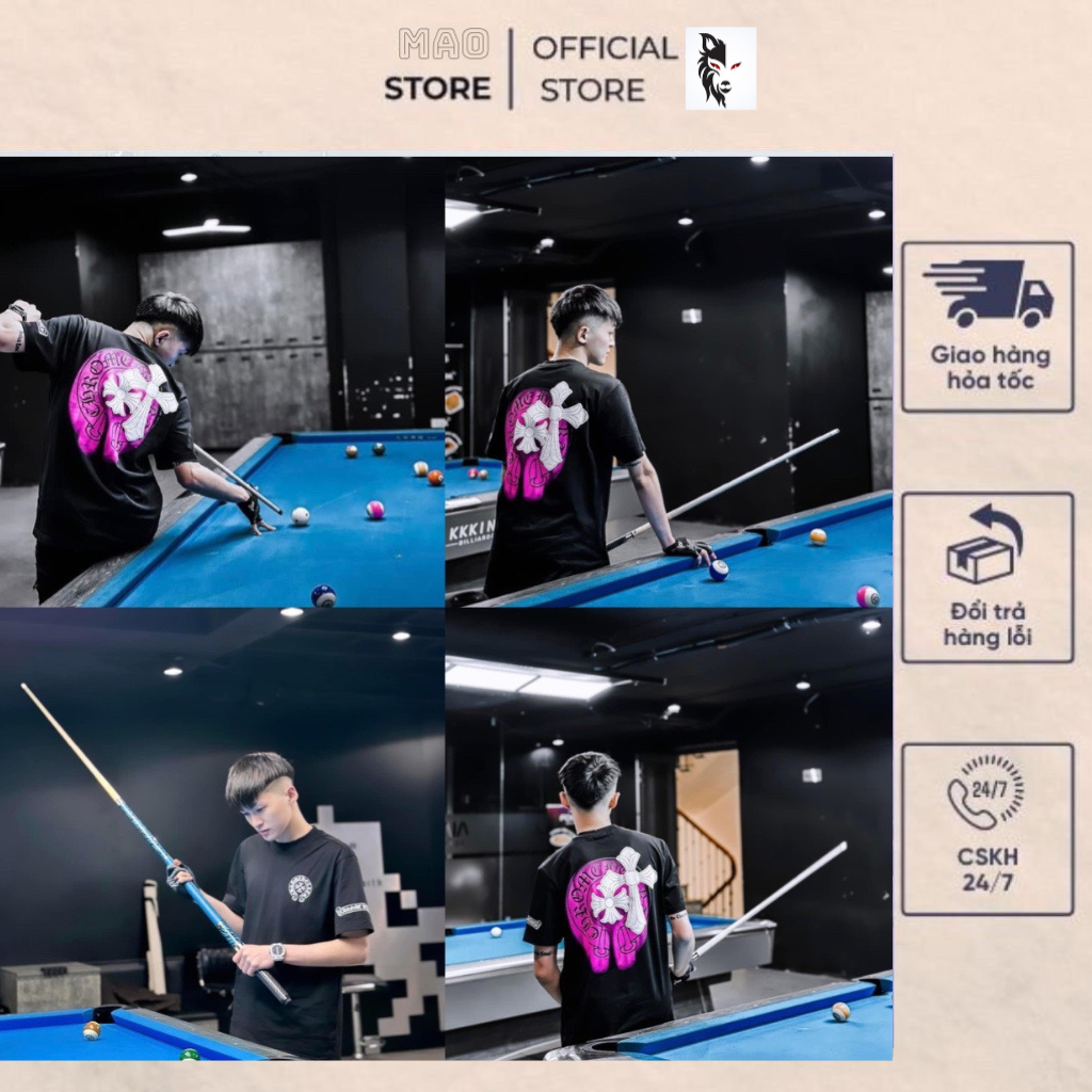 Áo phông nam nữ Premium Cotton in hình chữ thập Chrome Hearts loang hồng hai mặt phong cách boy phố Hot Trend 2023