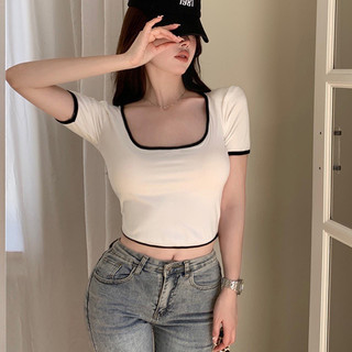 Áo cổ U CROPTOP PHỐI VIỀN Đ,T