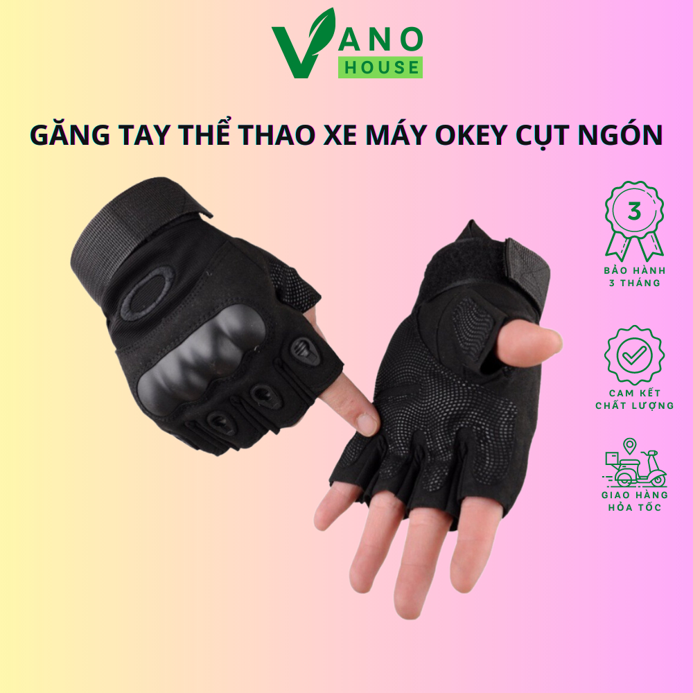Găng Tay Xe Máy Okey Cụt Ngón, Đi Phượt Có Gù Bảo Vệ Tay Vano House