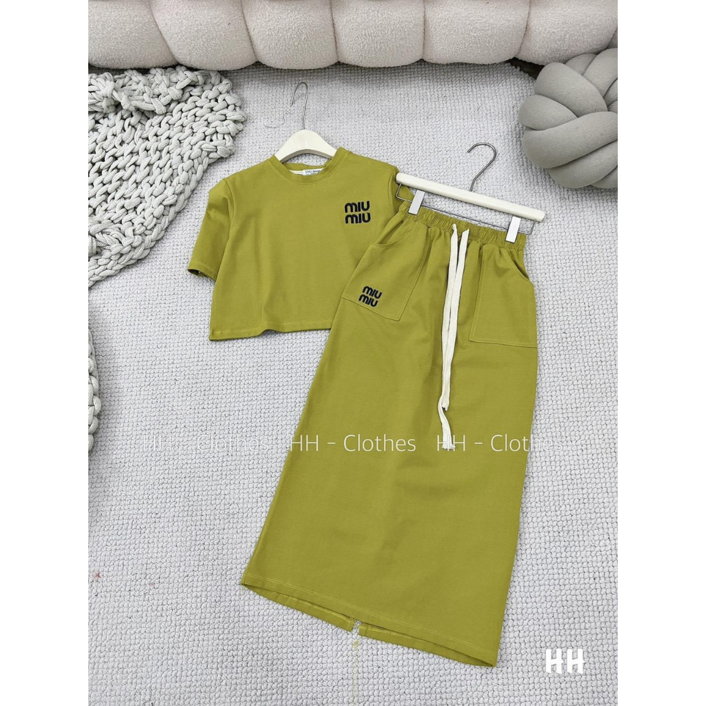 Set Áo Croptop Kèm Chân Váy Dáng Dài Chất Cotton Cao Cấp
