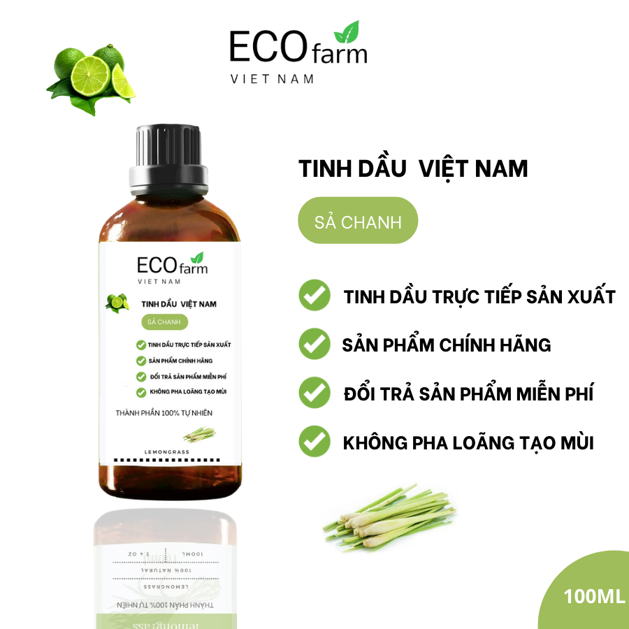Tinh Dầu Sả Chanh 20ml-100ml Cao Cấp Thương hiệu Eco Việt Nam cam kết về chất lượng
