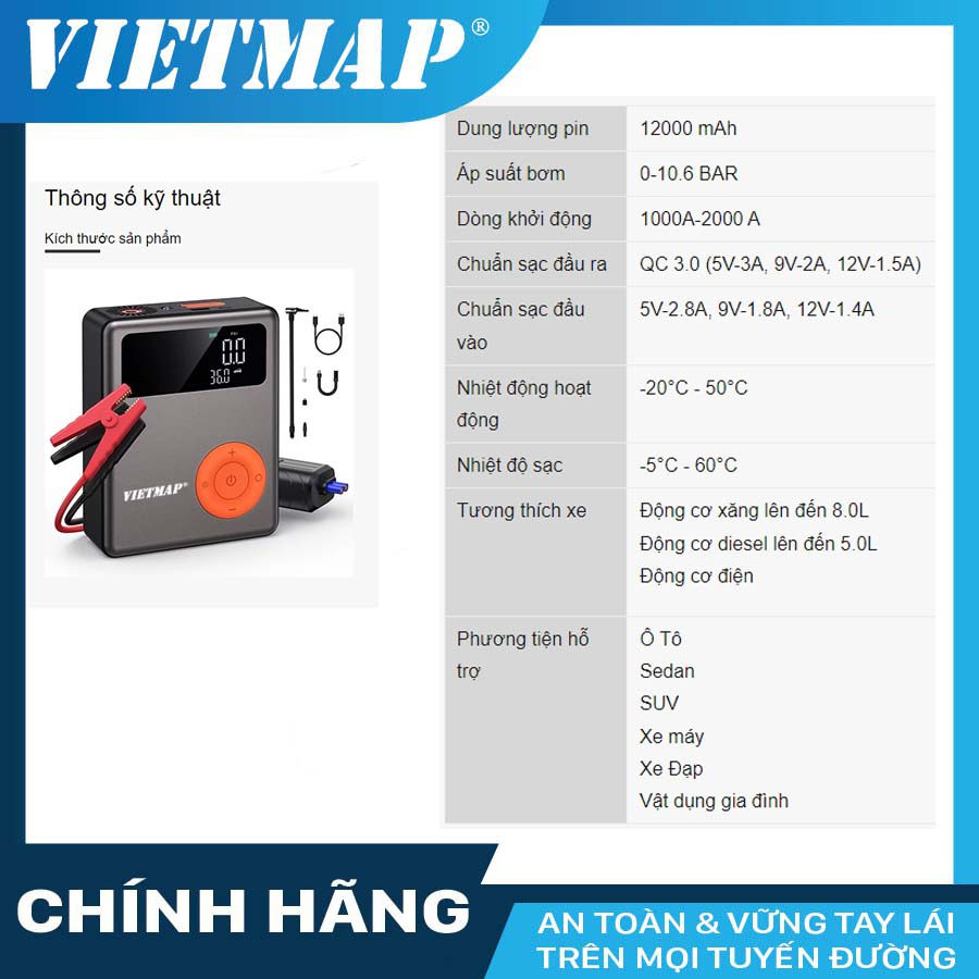 Bơm Lốp đa năng VIETMAP MF139 - Bảo hành chính hãng 12 tháng