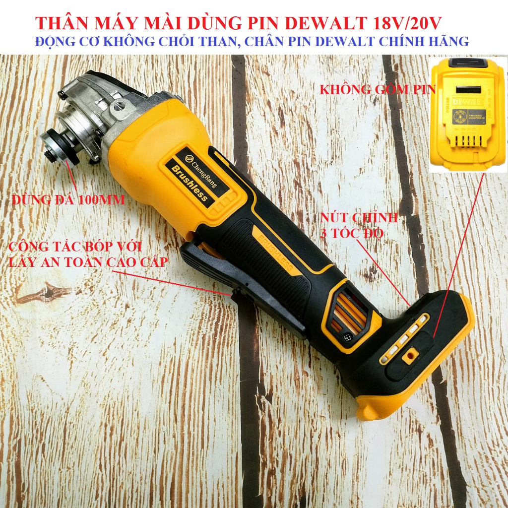 SV Thân máy mài không chổi than dùng pin 18V - 20V (chung chân pin Dewalt)