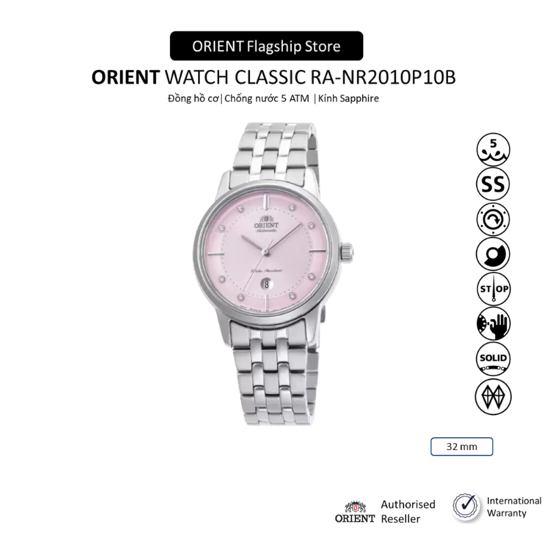 Đồng hồ cơ nữ Orient Watch Contemporary RA-NR2010P10B máy lộ cơ mặt kính Sapphire dây thép đeo tay cao cấp chính hãng