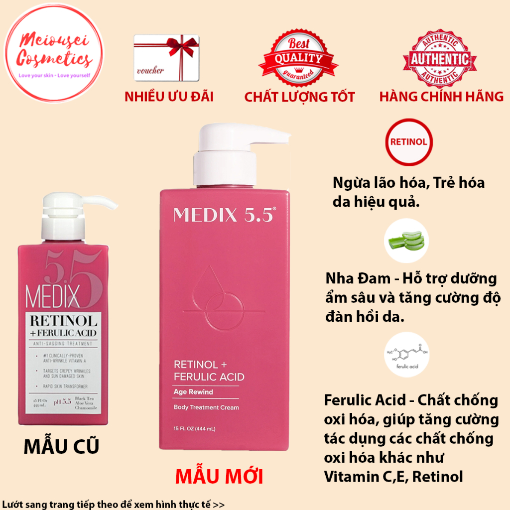 Dưỡng thể Retinol + Ferulic Acid Medix 5.5 444 ml - Dưỡng thể ngừa lão hóa và làm sáng da