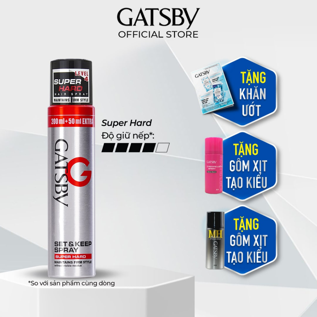 Gôm xịt tạo kiểu tóc GATSBY Set & Keep Spray Super Hard 250ml/chai