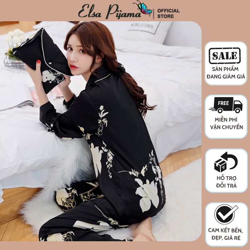 Bộ Lụa Mặc Nhà Bộ Pijama Nữ Dài Tay Cao Cấp Mát Mềm Mịn ELSA PIJAMA