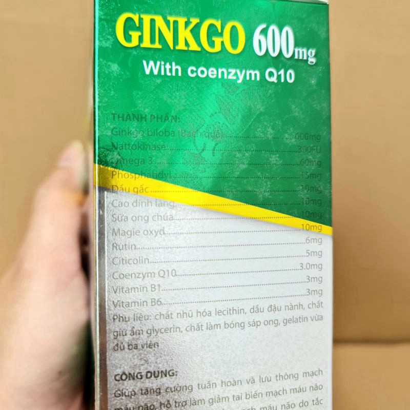 Ginkgo 600mg with coenzym Q10 viên uống hoạt huyết dưỡng não - Hộp 100 Viên