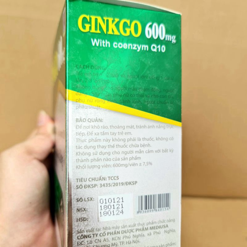 Ginkgo 600mg with coenzym Q10 viên uống hoạt huyết dưỡng não - Hộp 100 Viên