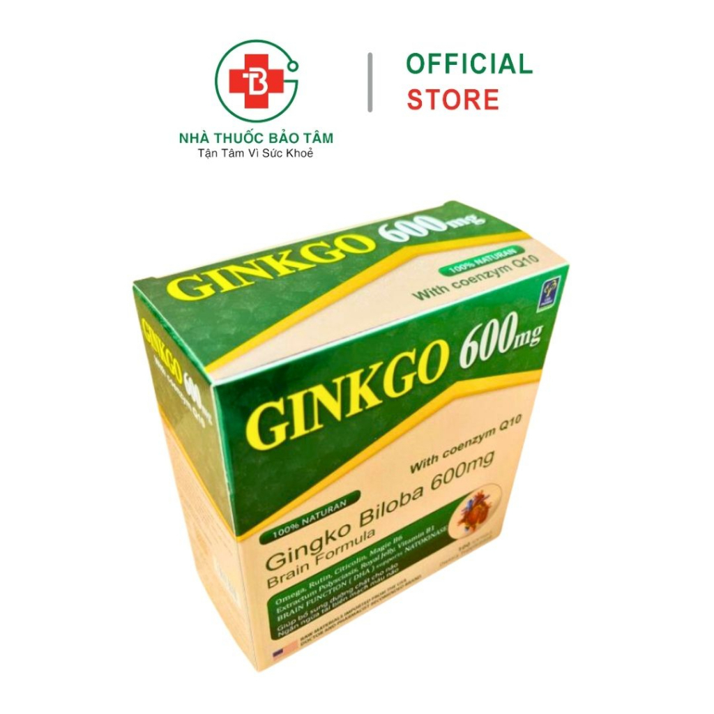 Ginkgo 600mg with coenzym Q10 viên uống hoạt huyết dưỡng não - Hộp 100 Viên