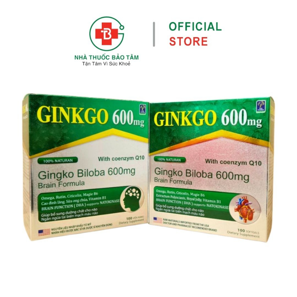 Ginkgo 600mg with coenzym Q10 viên uống hoạt huyết dưỡng não - Hộp 100 Viên