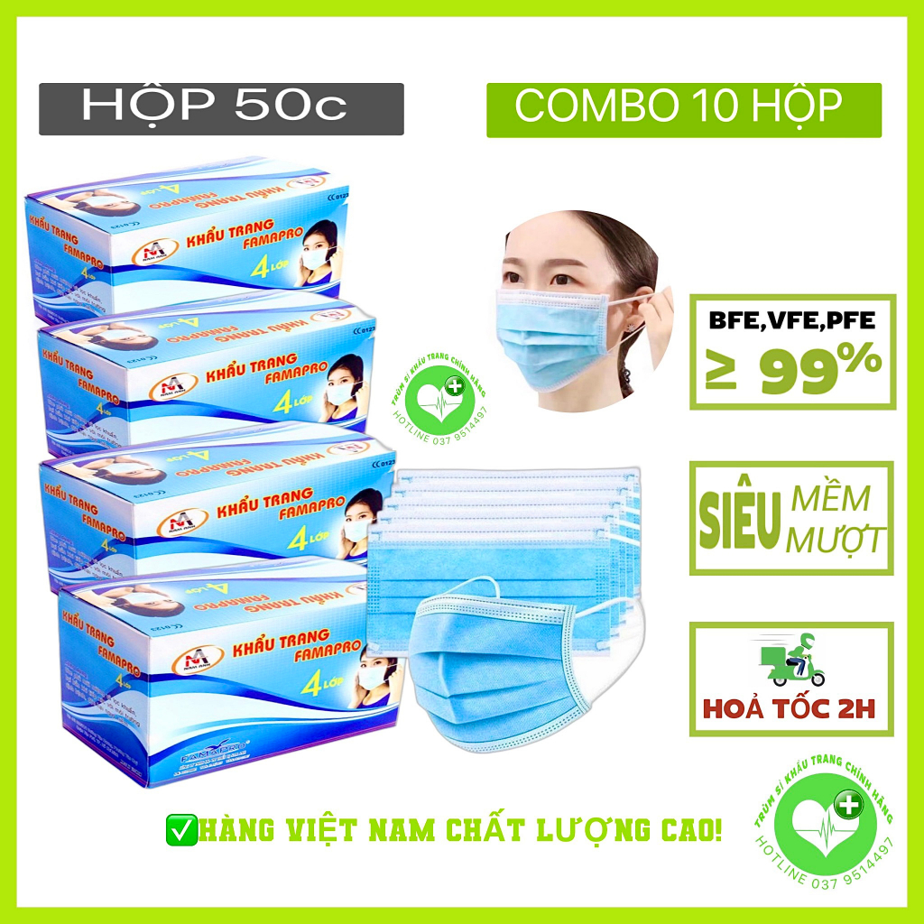 250C Khẩu Trang Y tế 4 Lớp Kháng Khuẩn Chống bụi mịn