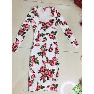 Đầm body thun gân hoa Hồng Guess size Xs, s