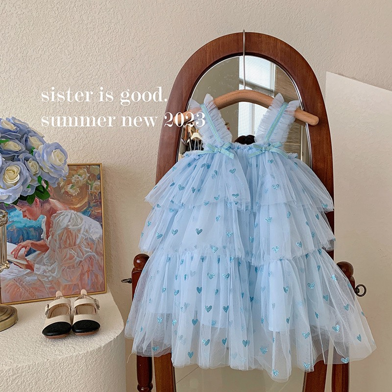 Váy Voan Tầng Tim Lấp Lánh - Hàng QC Cao Cấp Bé Gái