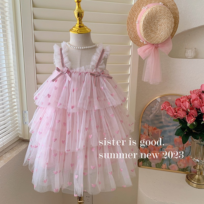 Váy Voan Tầng Tim Lấp Lánh - Hàng QC Cao Cấp Bé Gái