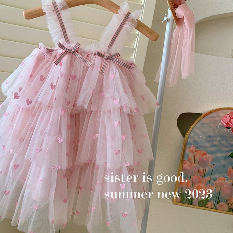 Váy Voan Tầng Tim Lấp Lánh - Hàng QC Cao Cấp Bé Gái