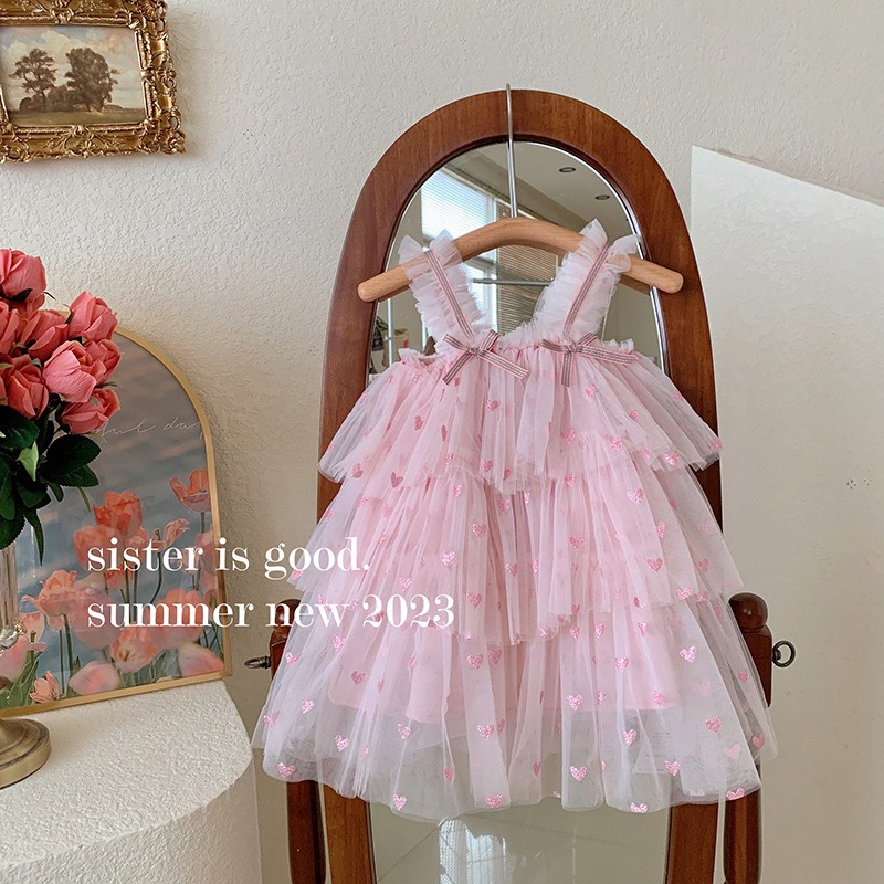 Váy Voan Tầng Tim Lấp Lánh - Hàng QC Cao Cấp Bé Gái