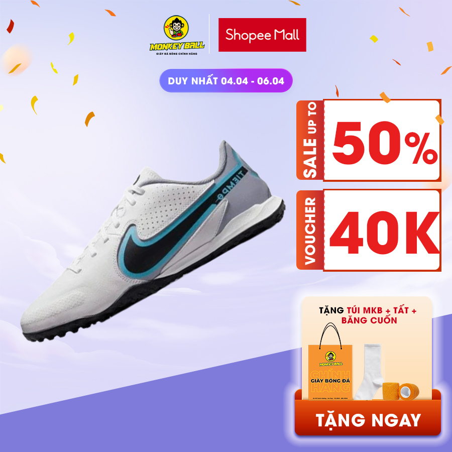 Giày đá bóng chính hãng Nike Tiempo 9 Legend Academy "Blast" Pack TF - DA1191-146 - Trắng / Xanh cho sân cỏ nhân tạo