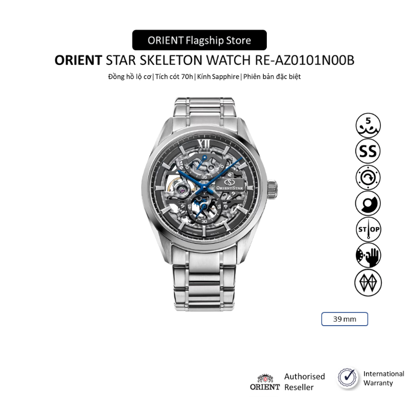 Đồng hồ cơ nam Orient Star Contemporary Skeleton Watch RE-AZ0101N00B phiên bản giới hạn phản quang mặt kính Sapphire