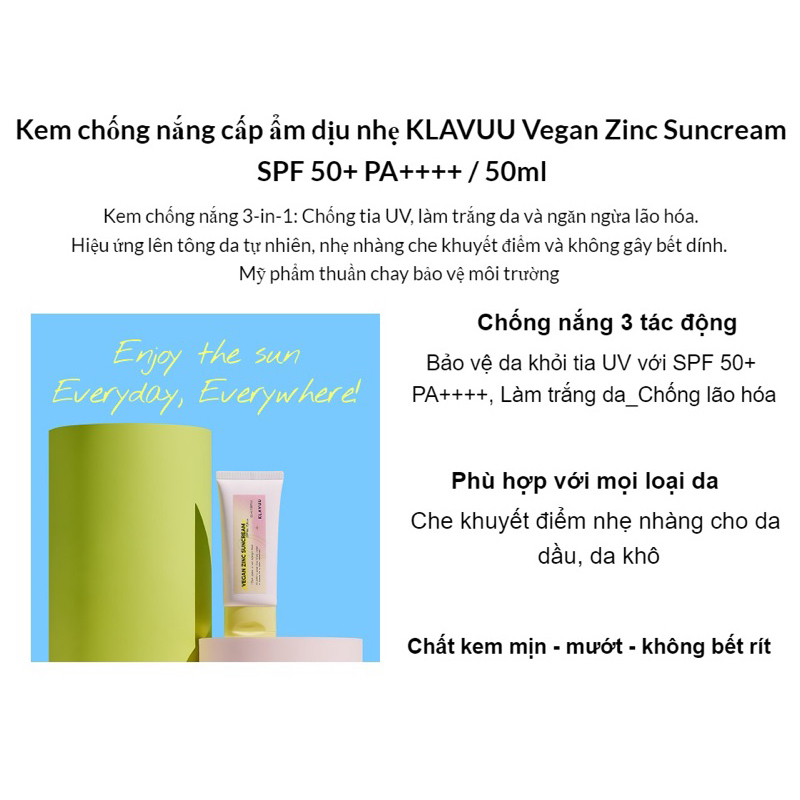 Kem chống nắng chay Klavuu Vegan Zinc Suncream