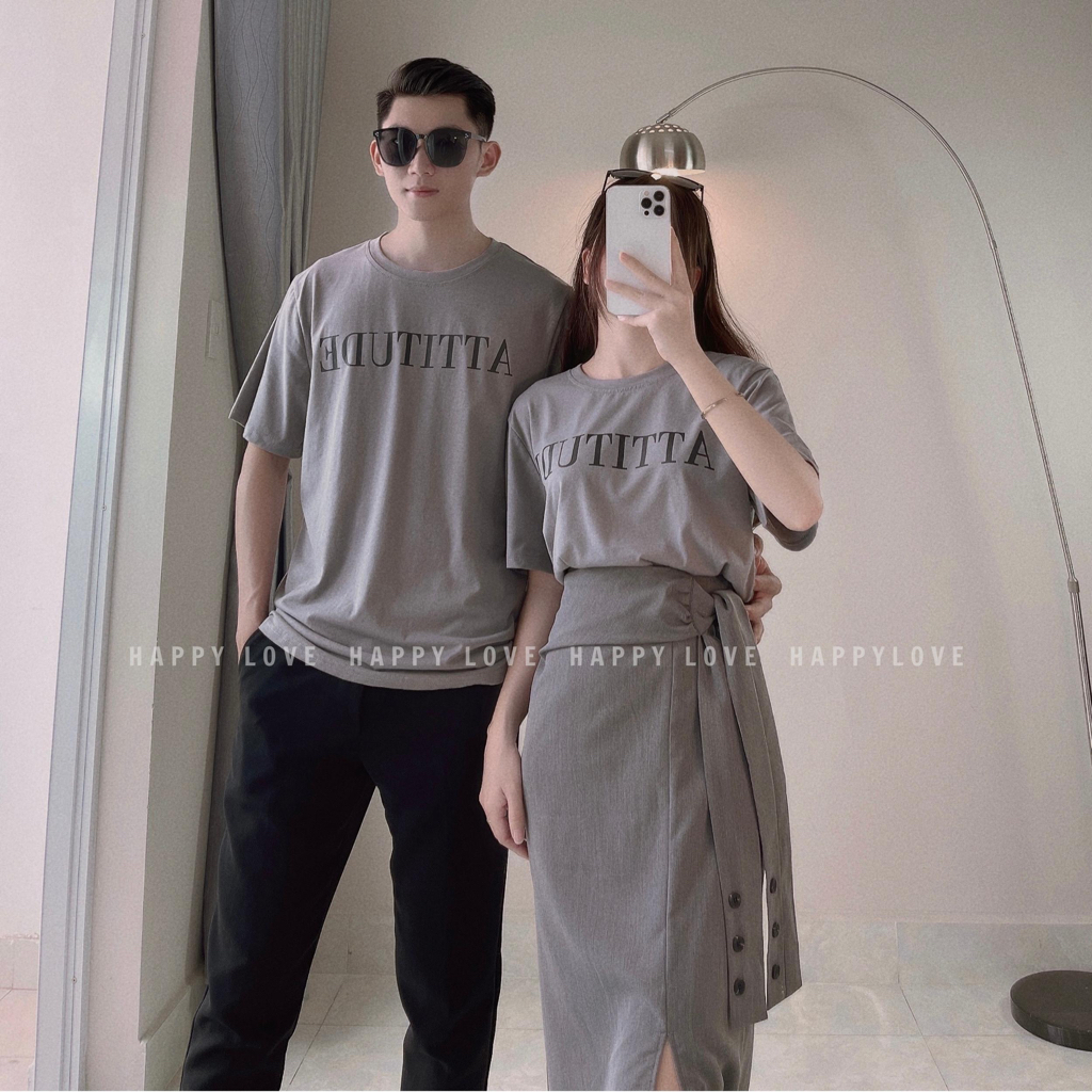 Đồ đôi nam nữ áo phông cặp màu ghi xám thời trang couple HAPPYLOVE áo thun Quảng Châu M010